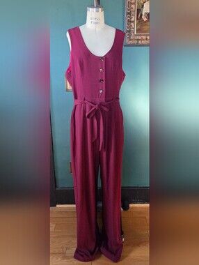Modcloth Buttoned Tailored Wide-Leg Jumpsuit Deep RedXL
